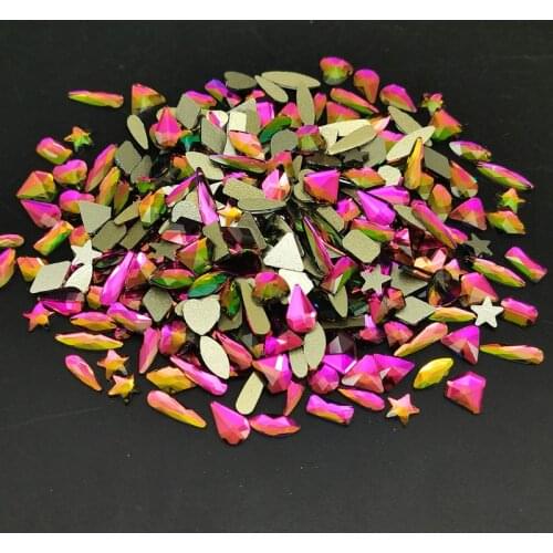 100pcs/bag 3D Rainbow Diamond Gems Nail Glitter Rhinestone Fancy Shaped Glass crystal Stones For DIY Nails Art Decoration