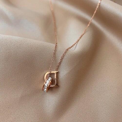 316L Stainless Steel Zircon Round Letter Pendant Charms Chain Choker Necklace For Women Fashion Fine Jewelry Party Gifts SAN512