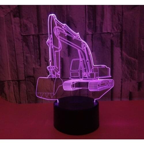 3D LED Night Light Excavating machinery digger excavator with 7 Colors Light for Home Decoration Lamp Amazing Visualization