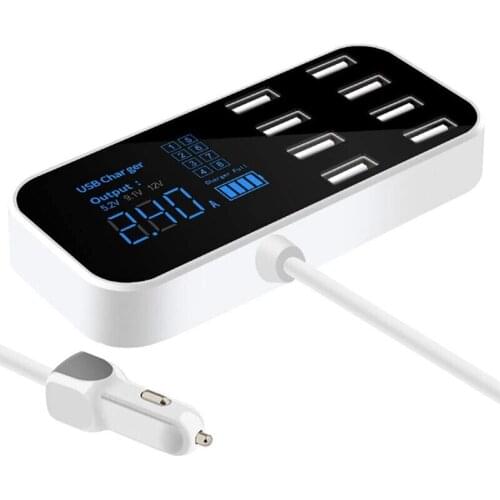 8 Ports USB Output Car Charger Multi-Port USB Charger for Car 8-Port Car Charging Station Hub with LCD Display
