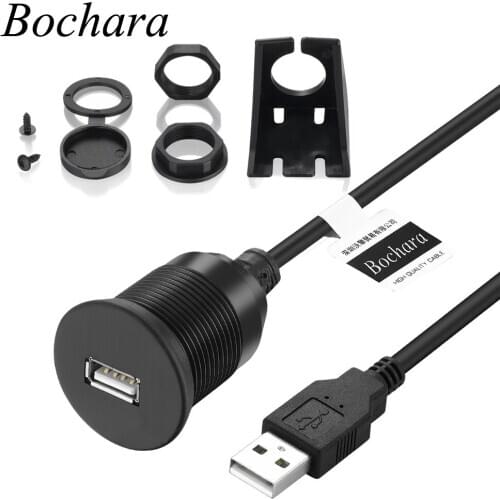 Bochara USB 2.0 Male to Female Extension Cable With Flush Mount Panel For Car Truck Boat Motorcycle 1m 2m