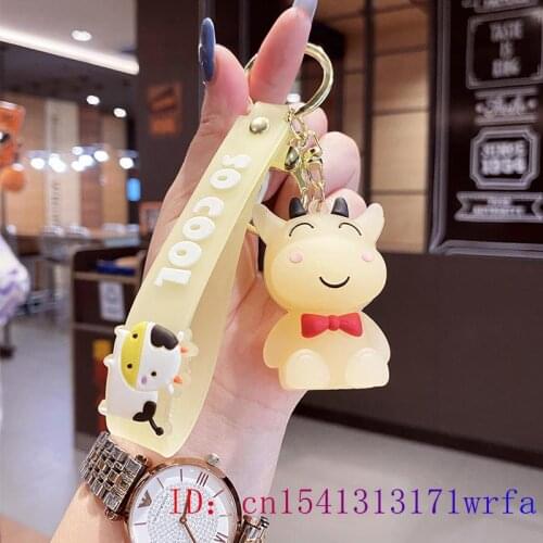PVC Cattle Doll Keychain Cute Anime Men Keyring Kawaii Women Keybuckle Silica gel Cartoon Gift Key chain Bag Pendant Fashion