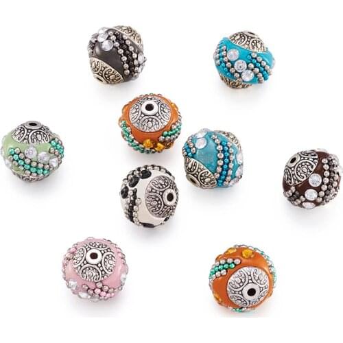 10pcs Handmade Indonesia Beads Rhinestones Spacer Beads for DIY Jewelry Making Necklaces Bracelets Earring Round Mixed Col