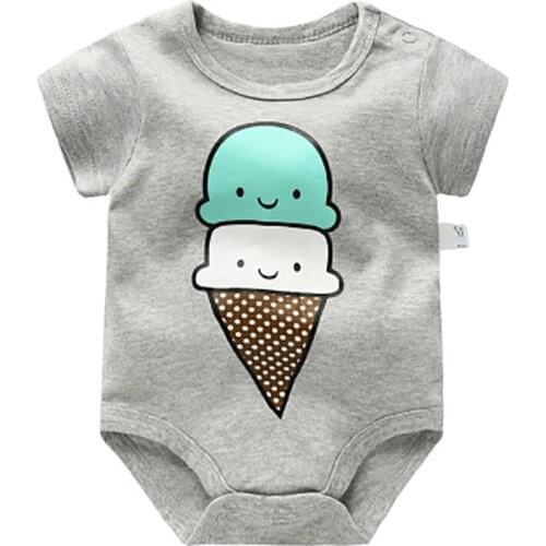 Newborn Baby Rompers Unisex Infant Clothes Cotton Short Sleeves Baby Boy Girl Clothing Cute Cartoon O-Neck Striped 0-24M