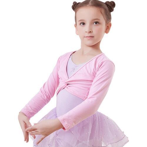 Dance tops girls wrap warm ups cotton crop top long sleeve dancing clothes dance wear for kids ballet girl clothing ballet child