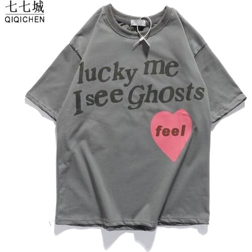 Mens T Shirt Kanye West Kids See Ghosts Oversize Tour Commemorative Printed Vintage Loose Harajuku Short Sleeve Cotton Tops