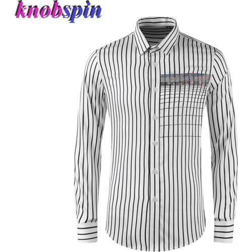Classic Black White Striped Men Shirts Long sleeve Slim Casual Chemise homme Plus size M-4XL Brand quality Cotton shirts