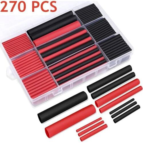 270PCS 3:1 Ratio Dual Wall Adhesive Lined Heat Shrink Tubing Tube Kit 6 Size: 3/8",1/4",3/16",1/8",3/32",1/16" Red & Black