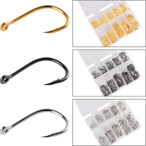 100pcs High Carbon Steel Fish Hook Efficiency Barbed 3#-12# Fishhooks With Hole Jig Carp Fly Fishing Hook Worm Pesca Tackle