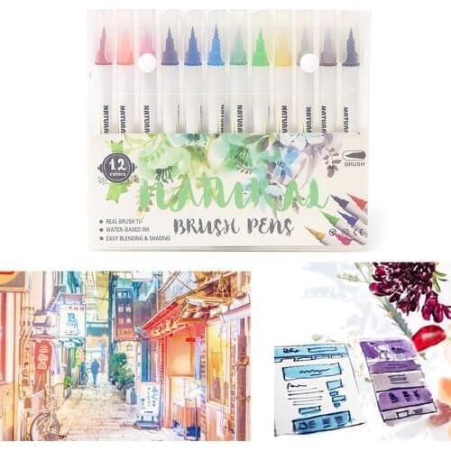 12 Color Watercolor Brush Pen Markers Stationery Supplies for Kids Adults Calligraphy Drawing Painting Hand Lettering
