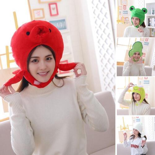 Girl Cute Frog Animal Plush Earflap Beanie Cap Hat Head Ear Warmer Cosplay Props Fluffy Beanies Hat Skullies for Birthday Gifts