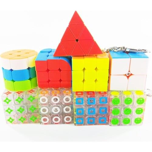 Mini Keychain Cube Portable 2x2x2 3x3x3 Cylinder Pyramid Trihedron Cubo Magico Educational Puzzle Cube Toys for Children