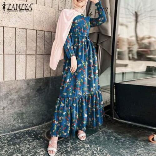 Muslim Dubai Turkey Abaya Hijab Dress ZANZEA Women Vintage Floral Printed Maxi Dress Islamic Clothing Caftan Marocain Robe Femme