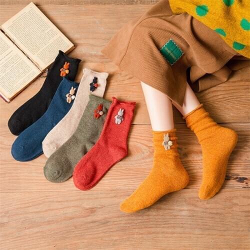 New Women Winter Wool Thicked Warm Soft Socks Rabbit Accessories 3D Stereo Middle Tube Socks High Quality Personality Female