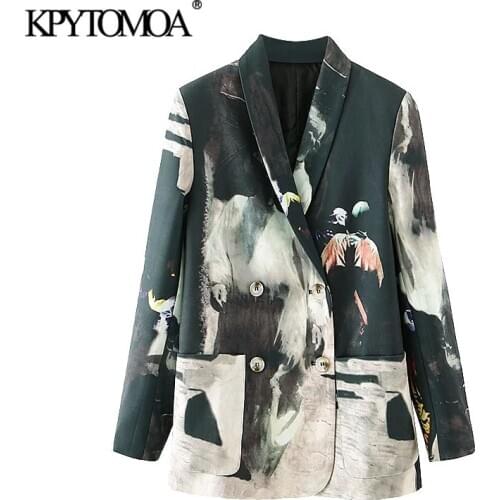 KPYTOMOA Women 2021 Fashion Tie dye Print Patchwork Blazer Coat Vintage Long Sleeve Pockets Female Outerwear Chic Veste Femme