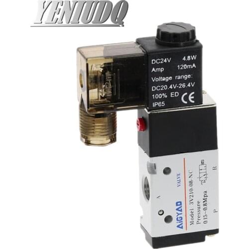 Pneumatic Fittings 3 Way 2 Position Air Directional Control Solenoid Valve 3V210-08 DC12V DC24V AC110V AC220V