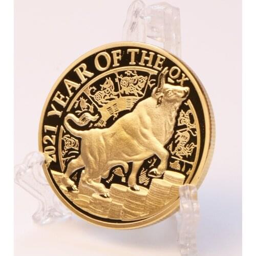 2021 Year of The OX Gold-plated Coin New Year Gift Blessing Coin Lucky Coin Ox Zodiac Metal Commemorative Coin