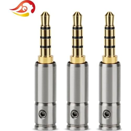 QYFANG 3.5mm Plug Audio Jack 4 Poles Earphone Adapter HiFi Headphone Stainless Steel Shell 4.0mm Wire Hole Solder Line Connector