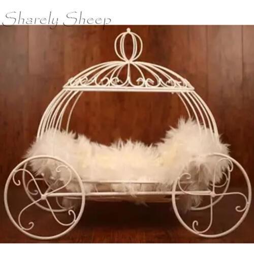 Newborn Halloween Photography Pumpkin Car Props Basket Baby Photo Shoot Studio Posing Cinderella Carriage Iron Bed Shooting Prop