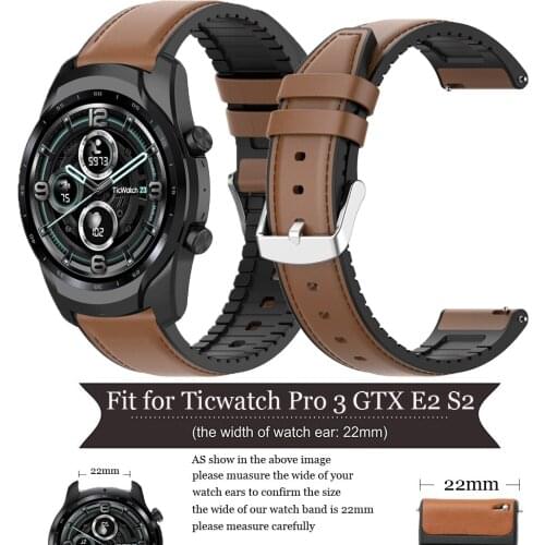22mm Strap for Ticwatch Pro 3 leather silicone Watchband Replacement Bracelet for ticwatch GTX E2 S2/Pro 3 2020 3 GPS wristbelts