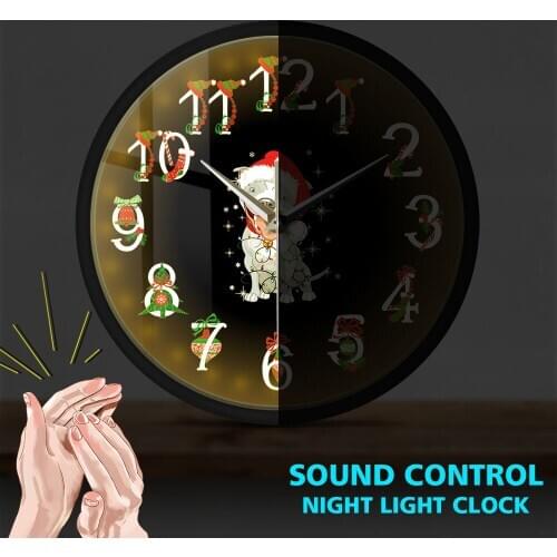 Holiday Popular Dog Breed Pitmas Wall Clock with LED illumination Merry Christmas Voice Control Watch Dog Lover Gift
