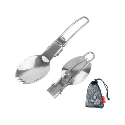 Camping Folding Spoon Fork Multi-function Stainless Steel Camping Cutlery 2in1Spoon Fork Outdoor Cooking Camping Hiking Supplies