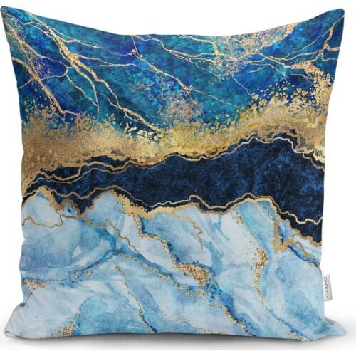 Gold Leaf Blue Zeminli Modern Cushion Pillow Decorate Case Good Quality Stylish Home Garden Room Kitchen Gift Convenient Colorful