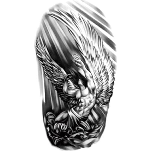 Temporary Tattoo Sticker Black Angel Demon Wings Feathers Line Totem Fake Tattoos Waterproof Tatoos Arm Large Size for Women Men