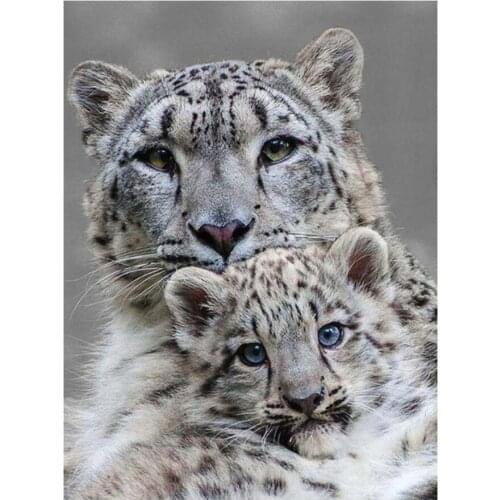 Mother Child Embroidery Mosaic Craft Leopards Diamond Painting Kits Beads Picture Wall Paper Rhinestones Drawing Christmas Gift