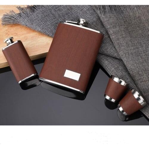 High-Grade 9oz Wooden Hip Flask Set Whiskey Wine Stainless Steel Alcohol Flagon Bottle Portable Travel Drinkware For Gifts