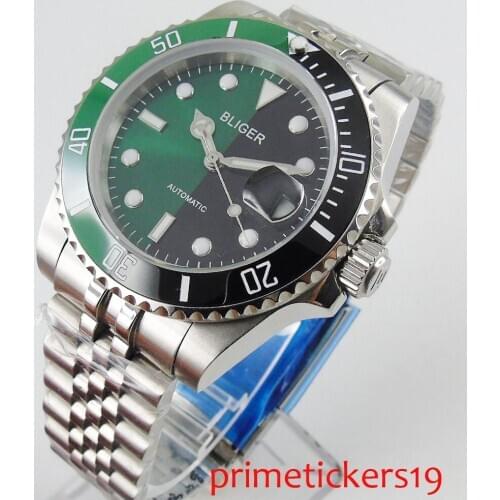 Green black ceramic bezel 40mm green black dial sapphire glass automatic movement mens watch deployant clasp military style