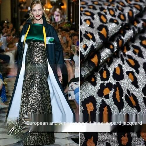 Leopard print gold silk yarn-dyed jacquard dress, windbreaker jacket apparel fabric, sewing fabric factory shop not out of stock