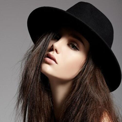 Vintage 100% Wool Crushable Black fedora sun hat felt cap for women in Stock