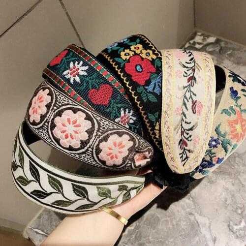 Women Simple Ethnic Style Embroidery Knotted Wide Headband Girls Ladies Femal outdoor sports party all-match Hair Accessories