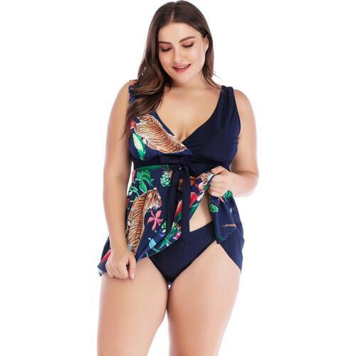 Women Two Pieces Swimsuits Floral Swim Dress Tankini Dress with Short Swimming Skirt Plus Size Swimwear Bathing Suit Beachwear