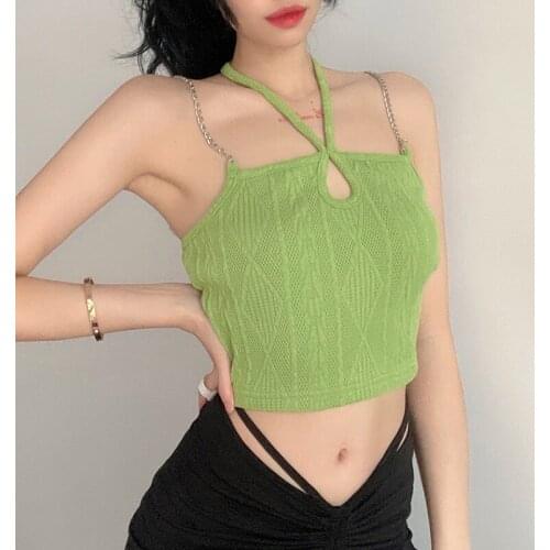 Halter Knitted Vest Backless Off Shoulder Casual Sexy Bodycon Short Camis 2021 Summer Fashion Open Navel Street Wear Women Vest