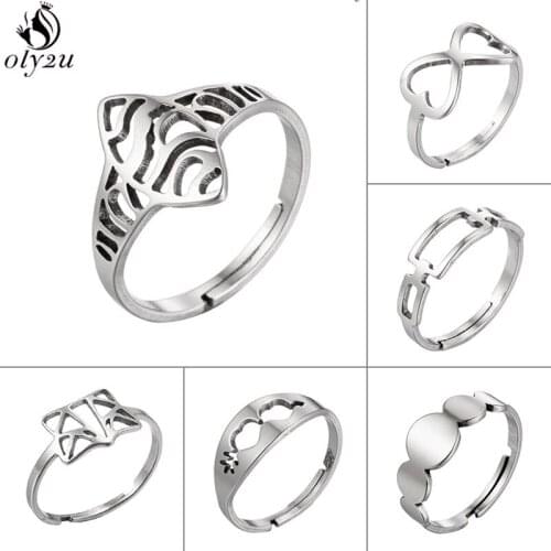 Silver Color Stainless Steel Engagement Rings Set for Women Resizable Square Fox Circle Infinity Finger Ring bagues pour femme