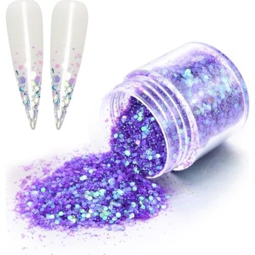 1 Box Purple Mirror Nails Colorful Nail Glitter Dust Fine Mix 3D Nail Sequins Acrylic Glitter Powder Nail Art Tips Decoration
