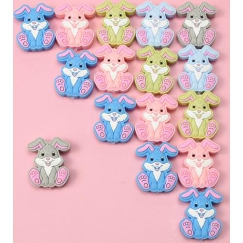 10pcs New Cartoon Mini Rabbit Food Grade Silicone Bead Rodent Teething Toy For Teeth Tiny Rod Teether Gift