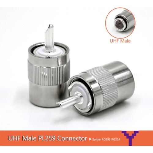 2PCS UHF male PL259 RF connector welding RG393 RG214 SYV50-7 LMR400 cable straight nickel plated adapter