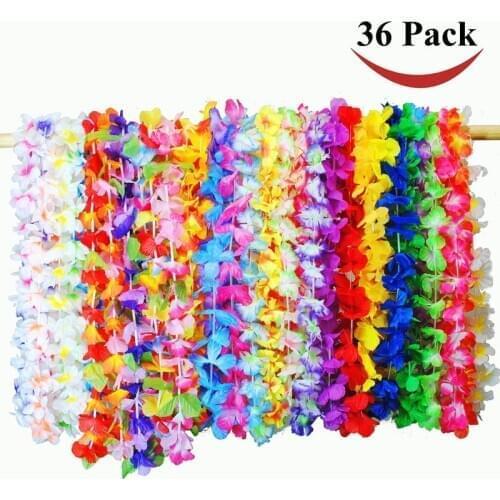 36pcs Hawaiian artificial Flowers leis Garland Necklace Fancy Dress Party Hawaii Beach Fun Flowers DIY Party Beach Decoration