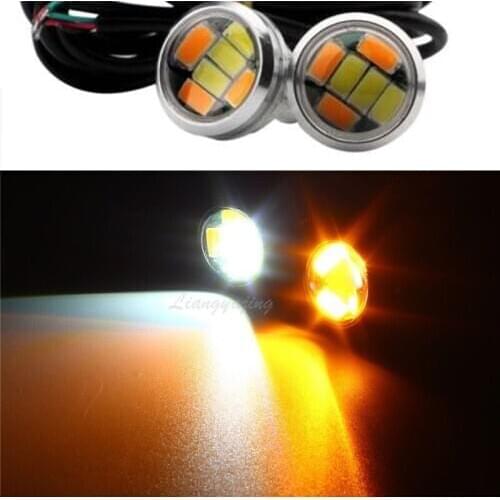 6PCS Car LED Light 12V Dual Color White/Amber Eagle eyes Daytime Running Light DRL Turn Signal Lamp Bulb Black/Sliver Shell