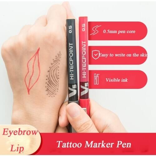 Microblading Accessories Black Red 0.5mm Tattoo Pen Eyebrow Lip Surgical Skin Scribe Tools Marker Pen Tattoo Supplies 5pcs/lot