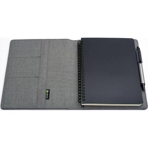 KACO ALIO Black Grey Business Meeting Gift Set A5 Loose Spiral Notebook Retractable Black Ink Gel Pen Storage Fabric Cover Set