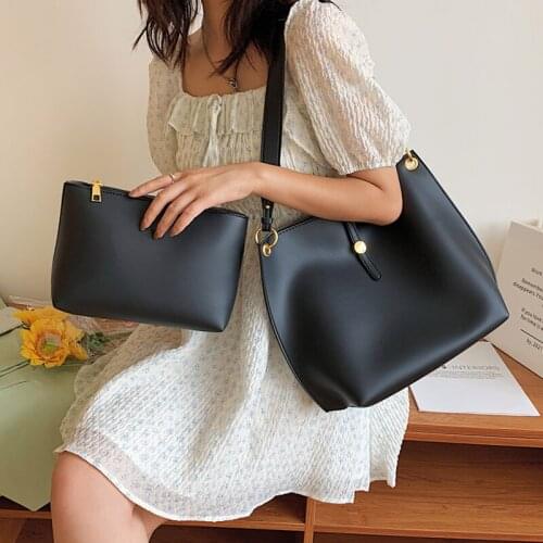 Large Casual Totes Bag 2021 Womens Brand Pu Leather Shoulder Set Bags Solid Color Shopper Bag Ladies Simple Travel Handbag Sac