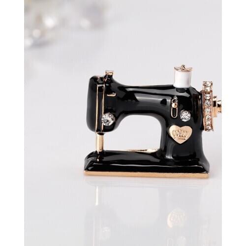 Black-color Oil Drop Sewing Machine Crystal Brooch Pins For Girls Women Wedding Bridal Jewelry