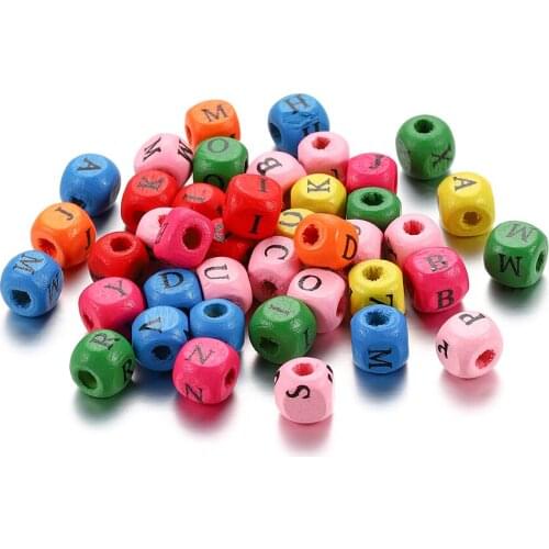 50-100Pcs Alphabet Spacer Loose Beads 8 10mm Mixed Color Square Wooden Beads For DIY Jewelry Accessories Supplies Wholesale