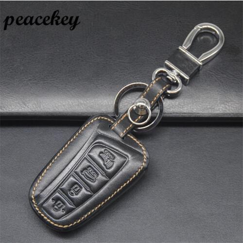 Peacekey Leather Bag Remote Control Car Keychain Key Cover Case For Hyundai IX45 New Santafe Smart Key Sticker holder