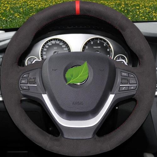 Black Suede DIY Hand-stitched Car Steering Wheel Cover for BMW F20 F21 F22 F23 F30 F31 F34