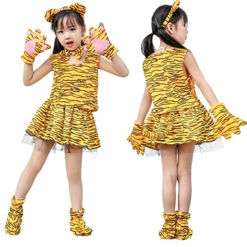 Halloween Kid Birthday Animal Party Cosplay Costume Children Boy Girl Tiger Costume with Shoes Tail Tutu Gloves for Children